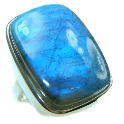 Shimmering Natural Labradorite .925 Sterling Silver handcrafted Large ring size 8 adjustable