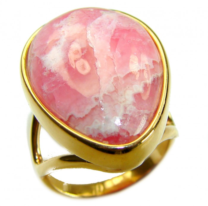 Strawberry Fields - 29.8 CARAT Argentinian Rhodochrosite 18K Gold over .925 Sterling Silver handmade ring size 8