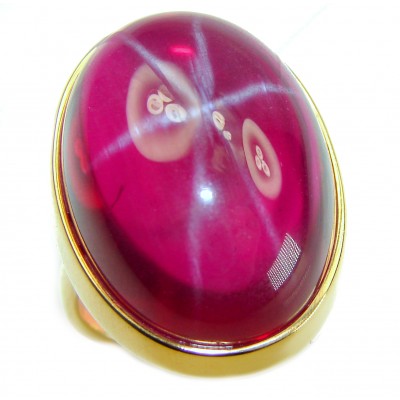 Bellezza Genuine 37.5 CARAT Star Ruby 18K Gold over .925 Sterling Silver Statement Ring size 6 3/4
