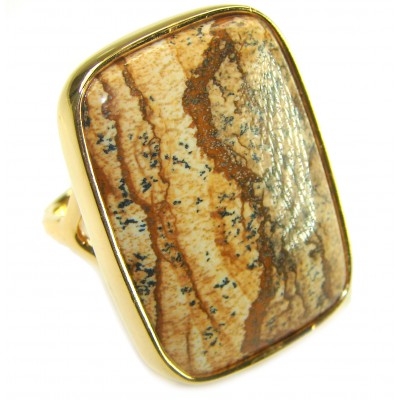 Back to Nature Huge Picture Jasper 14K Gold over .925 Sterling Silver handcrafted ring s. 8