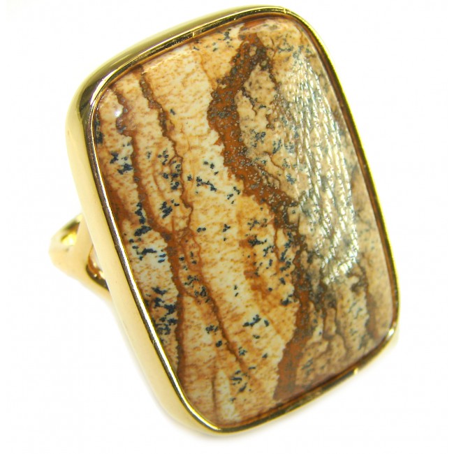 Back to Nature Huge Picture Jasper 14K Gold over .925 Sterling Silver handcrafted ring s. 8