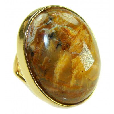 Large Silky Golden Pietersite 14K Gold over .925 Sterling Silver handmade Ring size 8 1/4