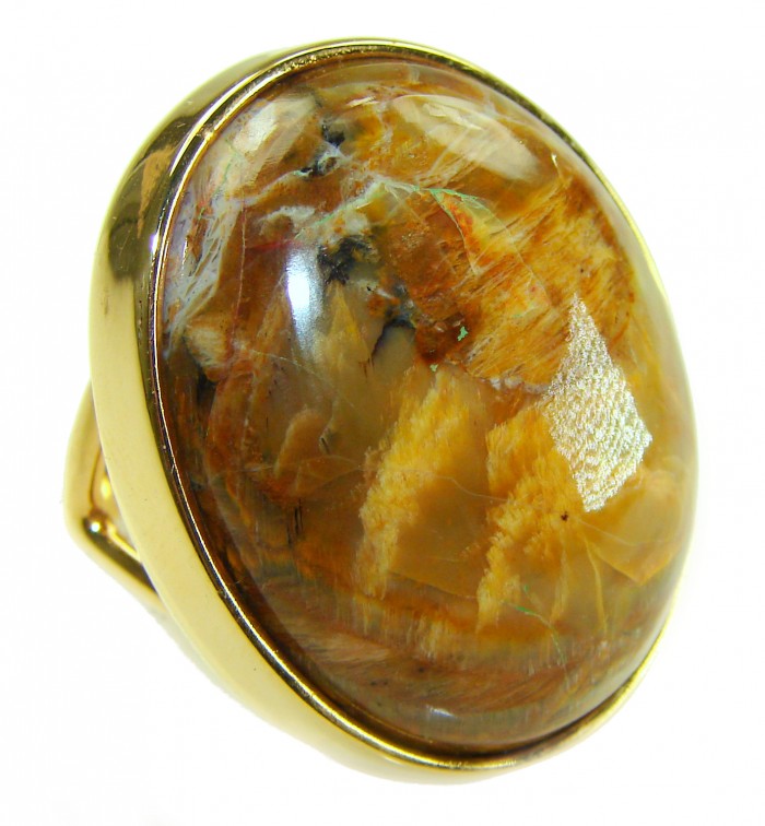 Large Silky Golden Pietersite 14K Gold over .925 Sterling Silver handmade Ring size 8 1/4