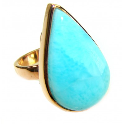 Blue Perfection Blue Larimar 18K Gold over .925 Sterling Silver handmade Large ring size 8 adjustable