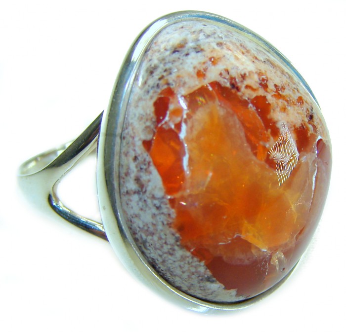 24.5 carat Authentic Mexican Opal .925 Sterling Silver handcrafted ring size 8 3/4