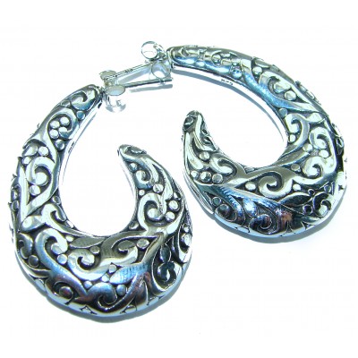 1 5/8 inches long - Free Spirit bohemian Style .925 Sterling Silver handmade Bali made Oversized Earrings