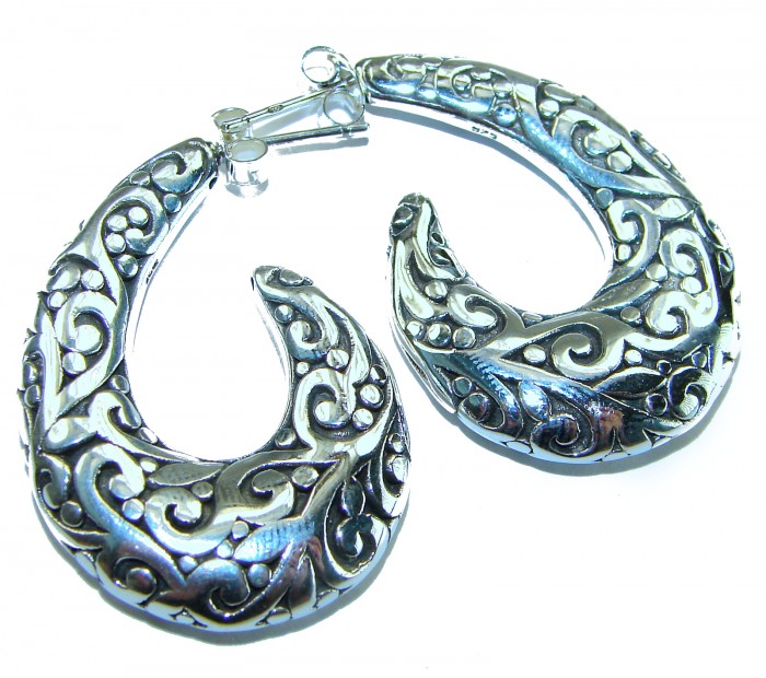 1 5/8 inches long - Free Spirit bohemian Style .925 Sterling Silver handmade Bali made Oversized Earrings