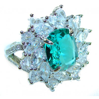 Luxurious 6.5 ctw Colombian Emerald .925 Sterling Silver handcrafted Statement Ring size 7 1/2