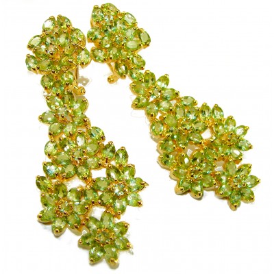Alessia authentic 45.9 carat Peridot 18K Gold over .925 Sterling Silver handmade Large Statement earrings