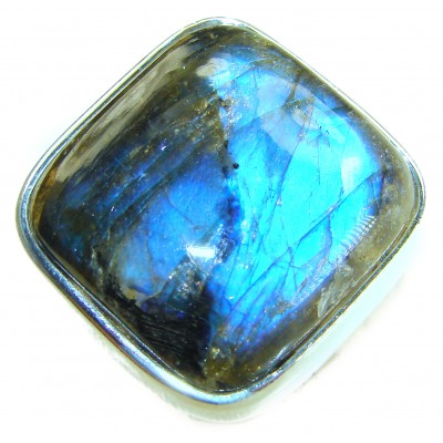 Shimmering Natural Labradorite .925 Sterling Silver handcrafted Large ring size 8 adjustable