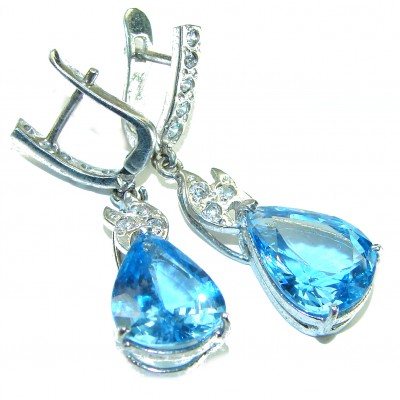 Atlantica 10.7 carat Swiss Blue Topaz .925 Sterling Silver Handcrafted Statement earrings