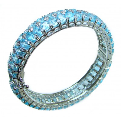 Atlantica - One of the kind 58.5 carat genuine Swiss Blue Topaz .925 Sterling Silver handmade bangle Bracelet