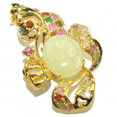 Her Majesty Authentic 10.2 carat Australian White Opal 18K Gold over .925 Sterling Silver incredible handcrafted pendant