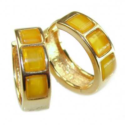 inlay Natural Amber 14K Gold over .925 Sterling Silver handmade hoop earrings