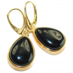 Outstanding authentic Onyx 14K Gold over .925 Sterling Silver Earrings