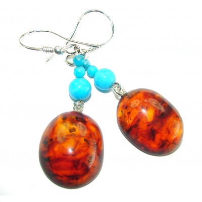 Baltic Polish Amber Turquoise .925 Sterling Silver Earrings