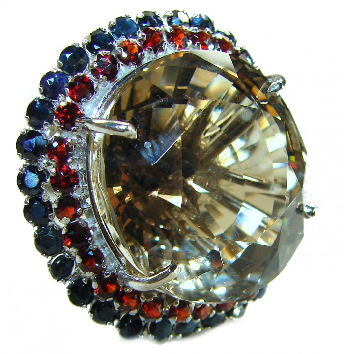 Celestial Energy 40.5 carat Champagne Smoky Topaz .925 Sterling Silver Oversized Ring size 7 1/4