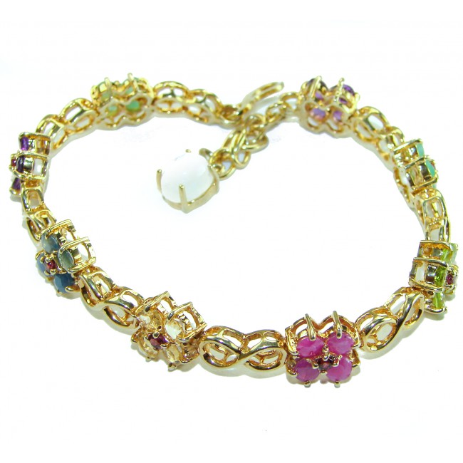 Luxurious 35.5 carat Genuine Ruby Emerald Sapphire 14 K Gold over .925 Sterling Silver Bracelet