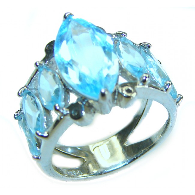 Atlantica 9.5 carat genuine Swiss Blue Topaz .925 Sterling Silver handmade Statement Ring size 7 1/4