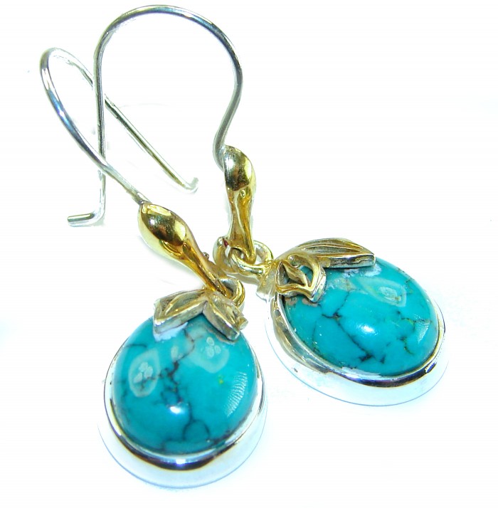 Authentic Turquoise 2 tones .925 Sterling Silver handcrafted Earrings