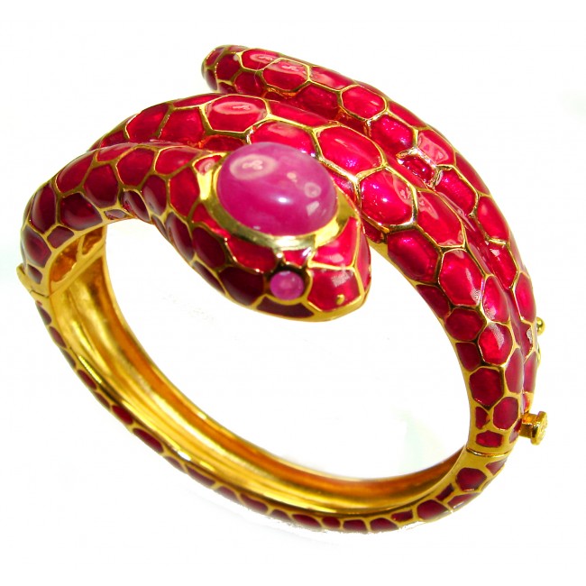 Huge Red Cobra Snake Genuine 8.2 carat natural Kashmir Ruby 18K Gold over .925 Sterling Silver handcrafted Bracelet