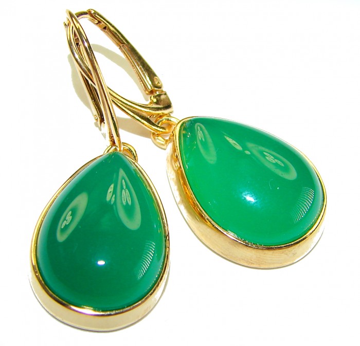 Unique genuine Jade 18K Gold over over .925 Sterling Silver handcrafted earrings