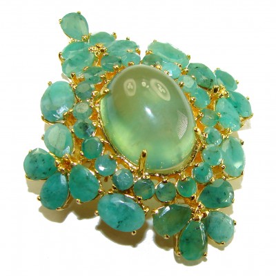 Luxurious 22.6 carat Brazilian Apatite Emerald 18K Gold over .925 Sterling Silver handmade Pendant Brooch