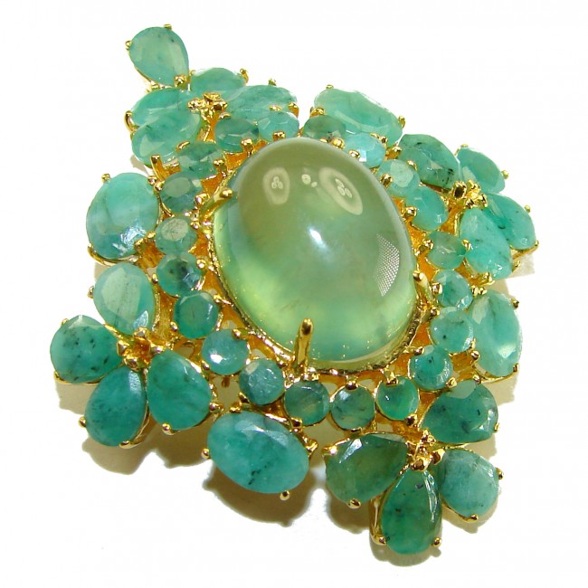 Luxurious 22.6 carat Brazilian Apatite Emerald 18K Gold over .925 Sterling Silver handmade Pendant Brooch