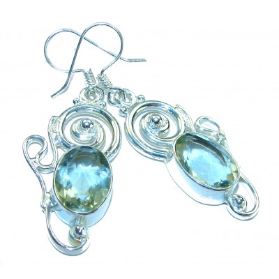 authentic 6.5 carat Green Amethyst .925 Sterling Silver handcrafted Statement Earrings