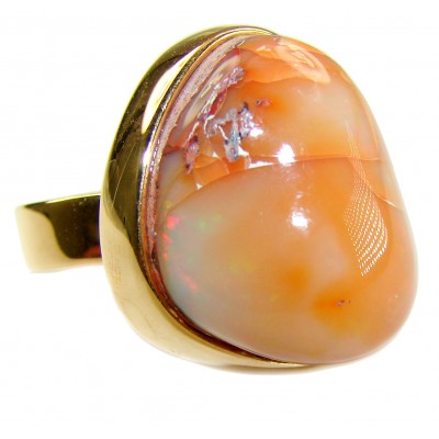 Inner Fire best quality 21.4 carat Mexican Opal 18K Gold over .925 Sterling Silver handmade ring 7 adjustable