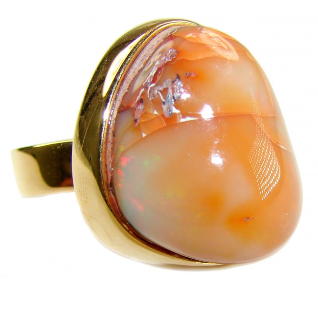 Inner Fire best quality 21.4 carat Mexican Opal 18K Gold over .925 Sterling Silver handmade ring 7 adjustable