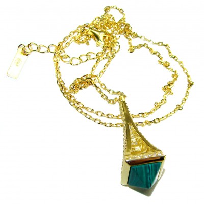 Outstanding authentic Malachite White Sapphire 18K Gold over .925 Sterling Silver necklace