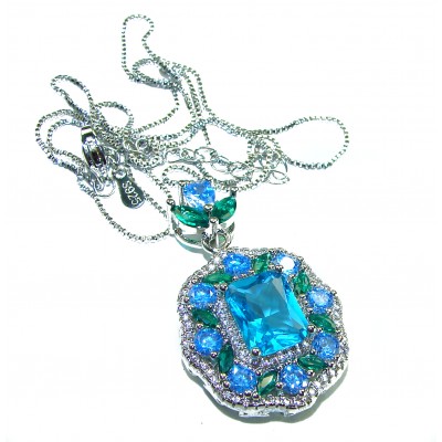 Vintage style 8.5 carat Aquamarine Swiss Blue Topaz .925 Sterling Silver handcrafted necklace