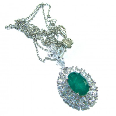 Vintage style 7.5 carat Colombian Emerald .925 Sterling Silver handcrafted necklace