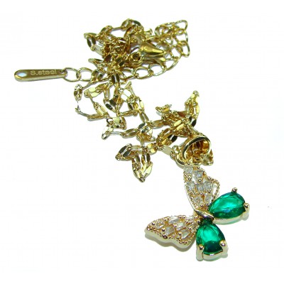 Luxurious Butterfly 6.8 carat Emerald 14K Gold over .925 Sterling Silver handmade Necklace