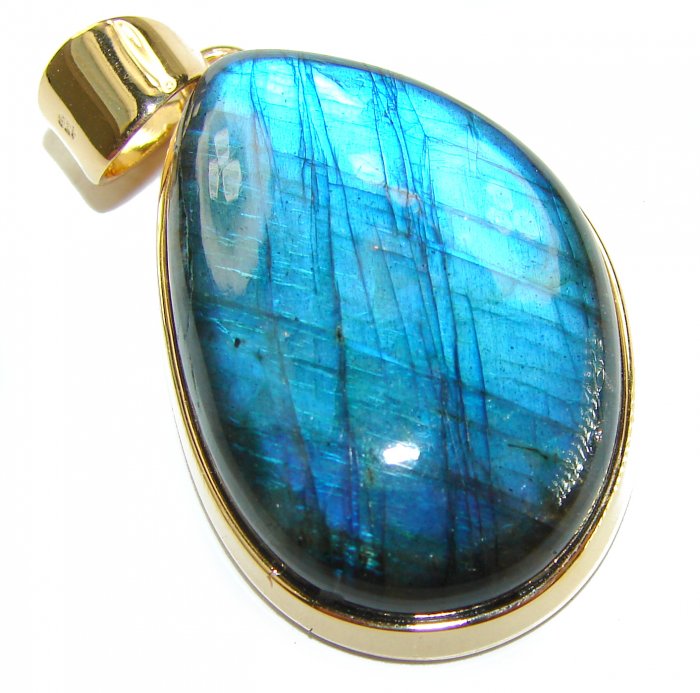 Magical Aurora 33.5 carat Fire Labradorite 14K Gold over .925 Sterling Silver handcrafted Pendant - video