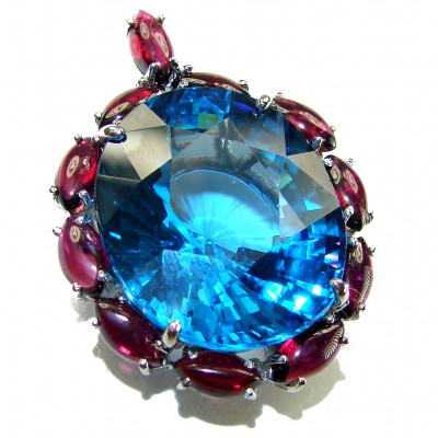 29.5 carat oval Cut Electric Blue Topaz Tourmaline .925 Sterling Silver handcrafted Pendant