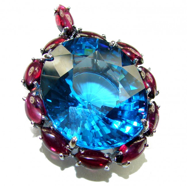 29.5 carat oval Cut Electric Blue Topaz Tourmaline .925 Sterling Silver handcrafted Pendant