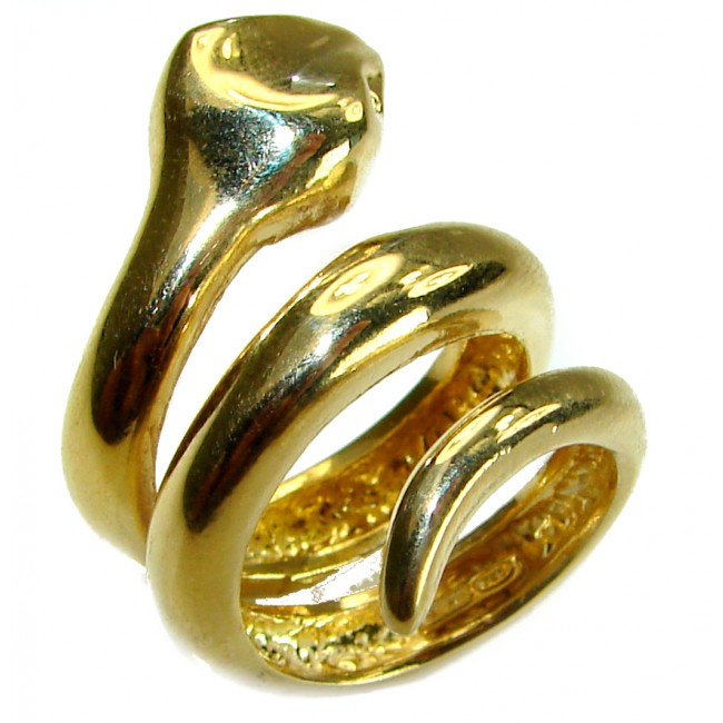 Large Golden Boa Snake 18K Gold over .925 Sterling Silver handcrafted Statement SPINAL Ring size 6 3/4