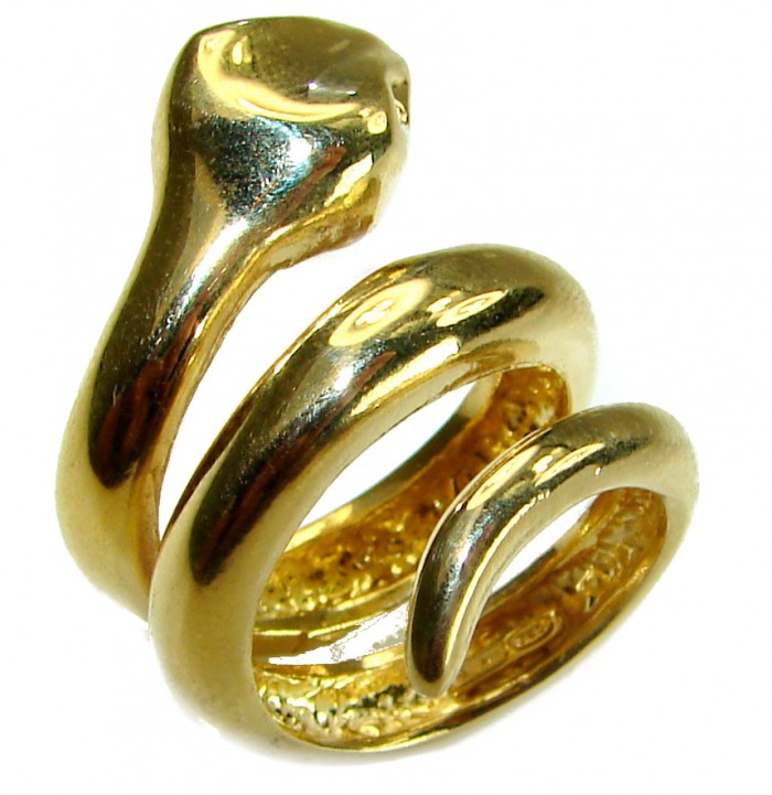 Large Golden Boa Snake 18K Gold over .925 Sterling Silver handcrafted Statement SPINAL Ring size 6 3/4