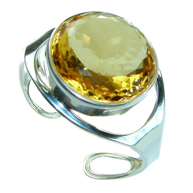 Simplicity 70.5 carat Genuine Lemon Quartz handcrafted .925 Sterling Silver Large Statement Bracelet / Cuff