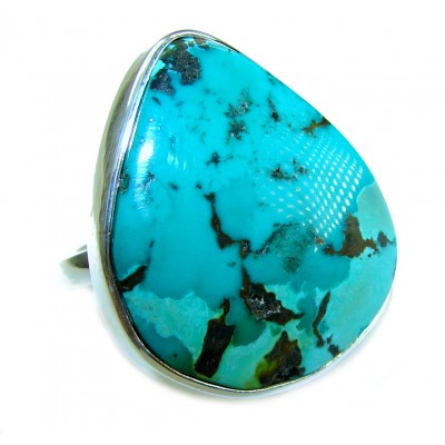 Solid Genuine Blue Turquoise .925 Sterling Silver handcrafted Ring size 7 adjustable