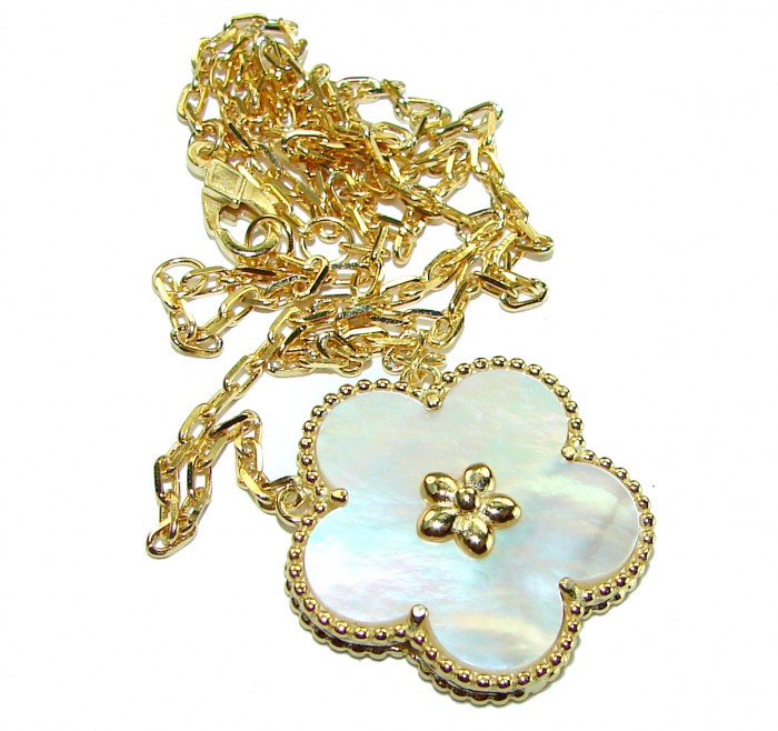 Precious Flower natural creamy Blister Pearl 14K Gold over .925 Sterling Silver Necklace
