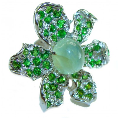 Marvelous Natural 22.2 carat Tsavorite Garnet Prehnite .925 Sterling Silver handmade ring s. 6 1/4