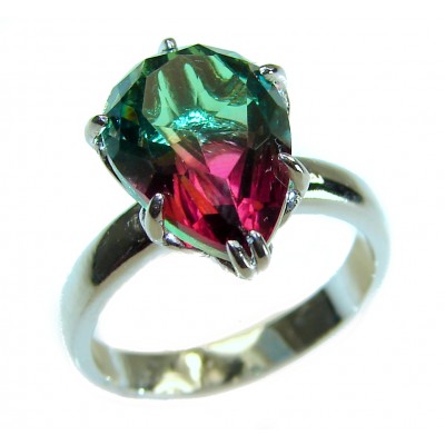 7.9 carat pear cut Brazilian Tourmaline 14K Gold over .925 Sterling Silver Perfectly handcrafted Ring s. 7