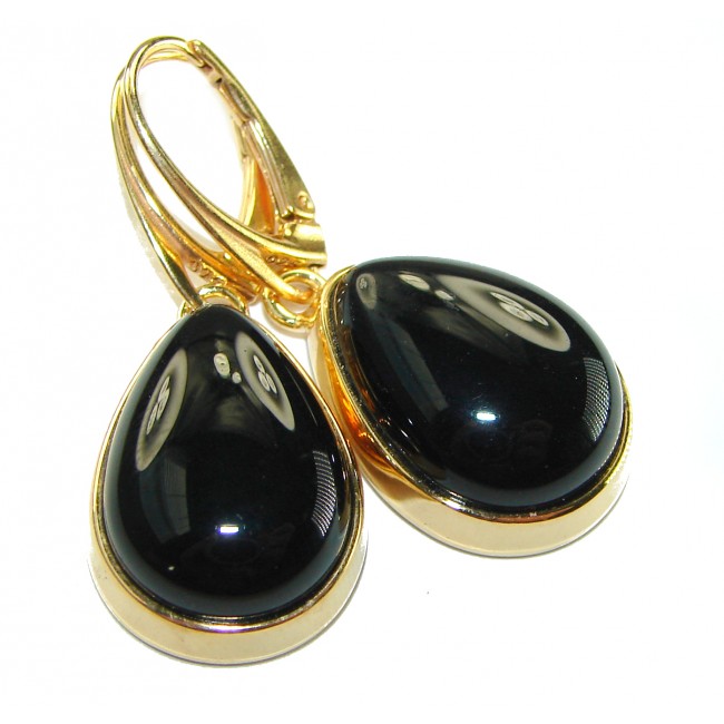 Outstanding authentic Onyx 14K Gold over .925 Sterling Silver Earrings