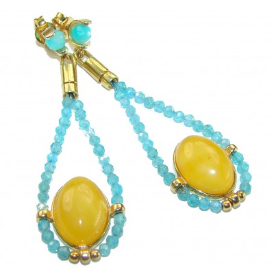 Seaside Genuine Aqumarine Baltic Amber 14K Gold over .925 Sterling Silver handcrafted earrings