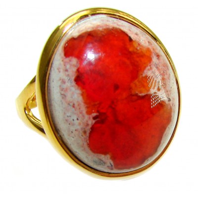 Inner Fire best quality 25.4 carat Mexican Opal 18K Gold over .925 Sterling Silver handmade ring 8 1/4