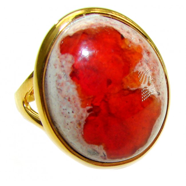 Inner Fire best quality 25.4 carat Mexican Opal 18K Gold over .925 Sterling Silver handmade ring 8 1/4