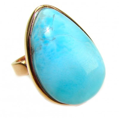 Blue Perfection Blue Larimar 18K Gold over .925 Sterling Silver handmade Large ring size 6 1/4